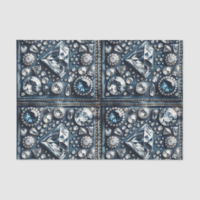 Papel De Seda Denim & Diamonds Brilho Joias de Pedras Preciosas  (Frente )