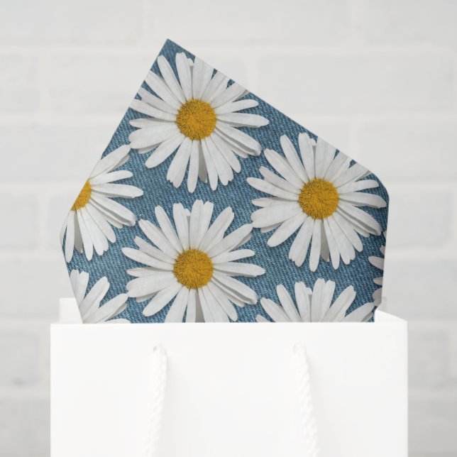 Papel De Seda Denim Escuro & Flor de Margarida Branca Flores de  (Sacola de presentes)