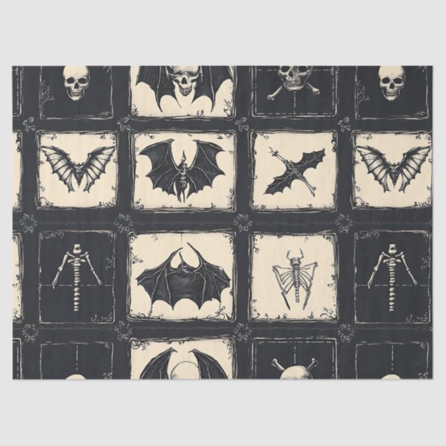 Papel De Seda Denim Quilt com Bats e Skeletons (Frente )