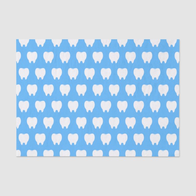 Papel De Seda Dente Branco Simples com Padrão Azul Claro – Limpo (Frente )