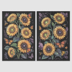 Papel De Seda Derrame Roxo, Girassol, Monarcas e Abelhas