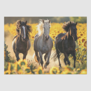 Papel De Seda Desacoplamento 3 Cavalos em campo Sunflower