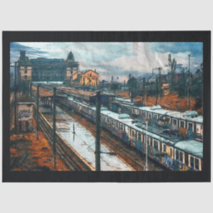 Papel De Seda Desacoplamento da Estação de Comboio Vintage 20x