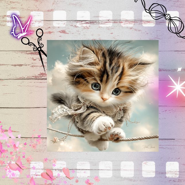 Papel De Seda Desacoplamento de Kitten Whimsical Balancing on Hi (Criador carregado)