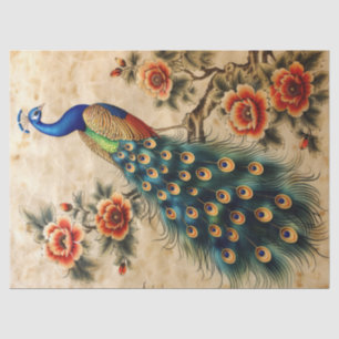 Papel De Seda Desacoplamento de Peacock Floral
