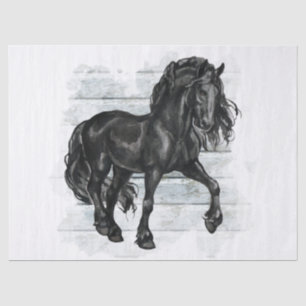 Papel De Seda Desanexação de Cavalo Frísia Preto