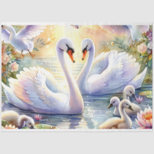 Papel De Seda Desanexação de Cisnes Cênicas de Pastel Watercolor