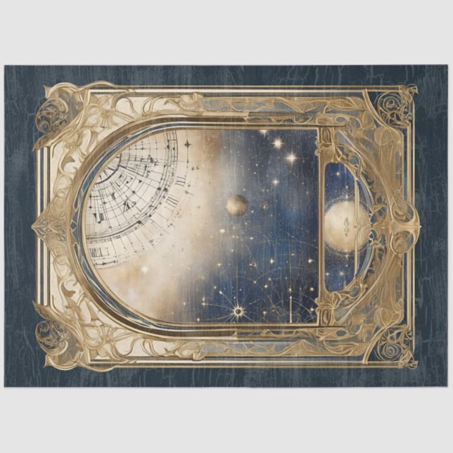 Papel De Seda Desanexação de Marinho de Estrelas Celestiais Retr (Frente )