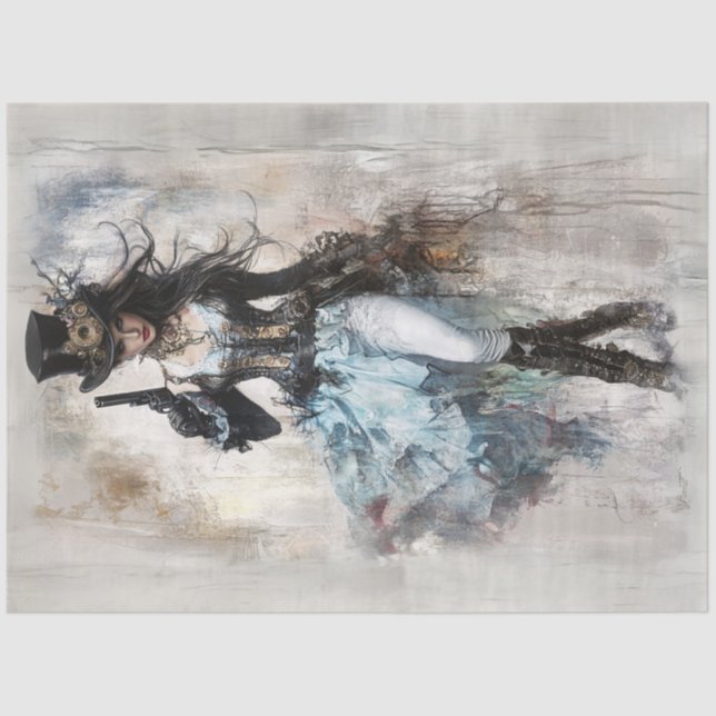 Papel De Seda Desaparece o Vestido Ocidental Lady Steampunk Azul (Frente )