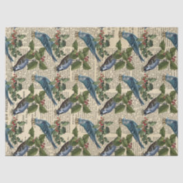 Papel De Seda Desaparecimento de Aves Azuis e Cerejas de Natal