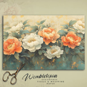 Papel De Seda Descamação de Arte Floral de Pêonias Vintage