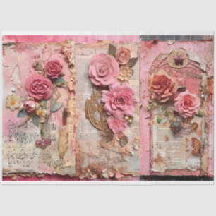 Papel De Seda Descamação Floral do Grunge Rosa Vintage