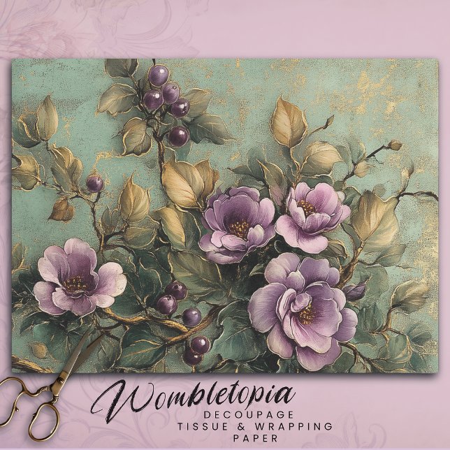 Papel De Seda Descamação Floral Elegante Roxo e Verde (Criador carregado)