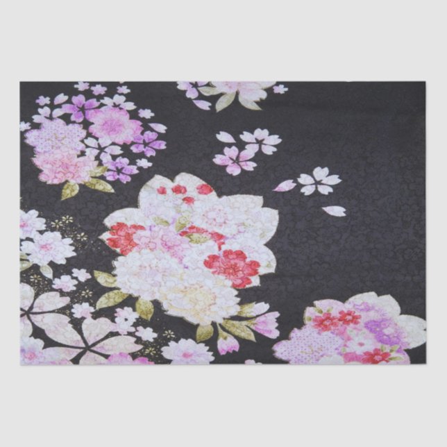 Papel De Seda Descamação Floral Kimono Púrpura Negra (Frente )