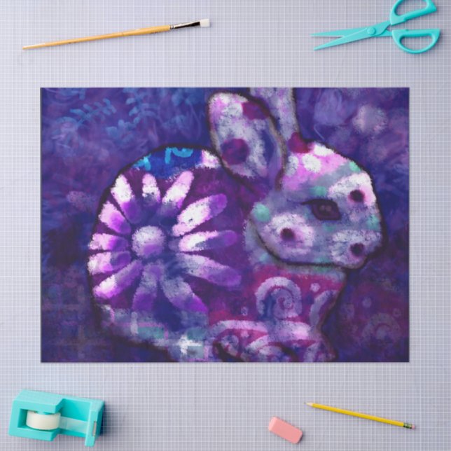 Papel De Seda Descamação Floral Puro-Roxo Abstrato Coelho (Arte )