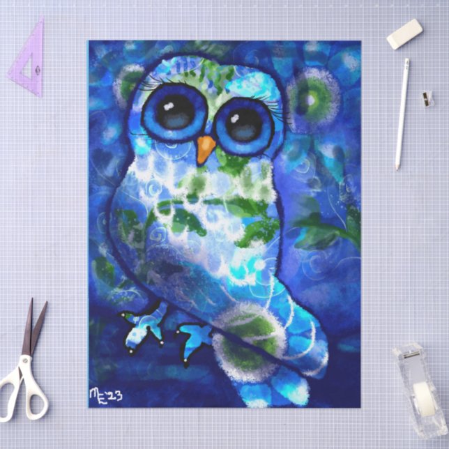 Papel De Seda Descamação Floral Verde Azul Abstrato Whimsical (Arte )