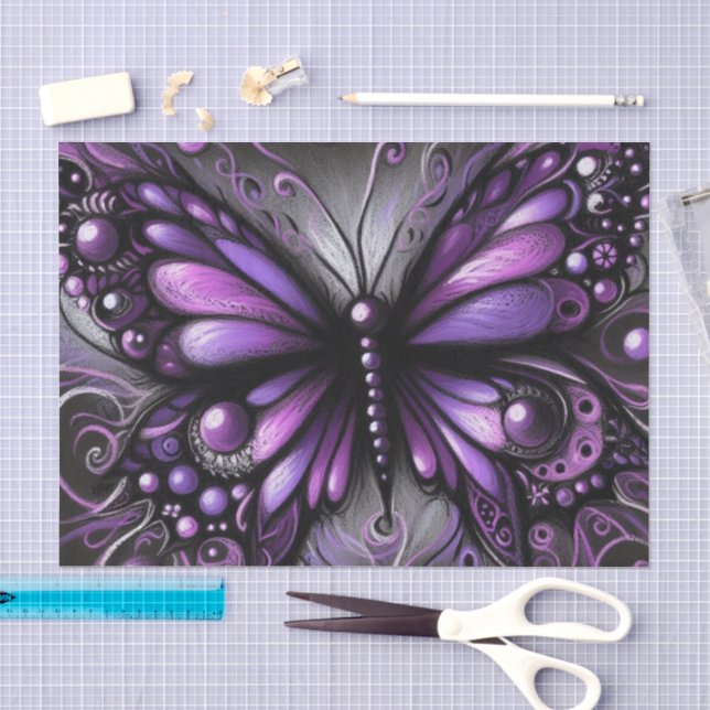 Papel De Seda Descamação Roxa da Borboleta Gótica Whimsical (Arte )