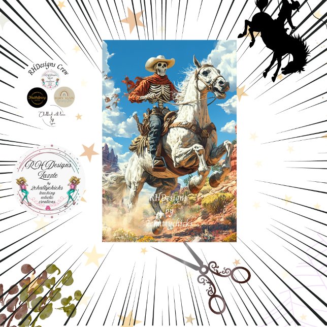 Papel De Seda Descamação Skeleton Cowboy no Cavalo no Deserto (Criador carregado)