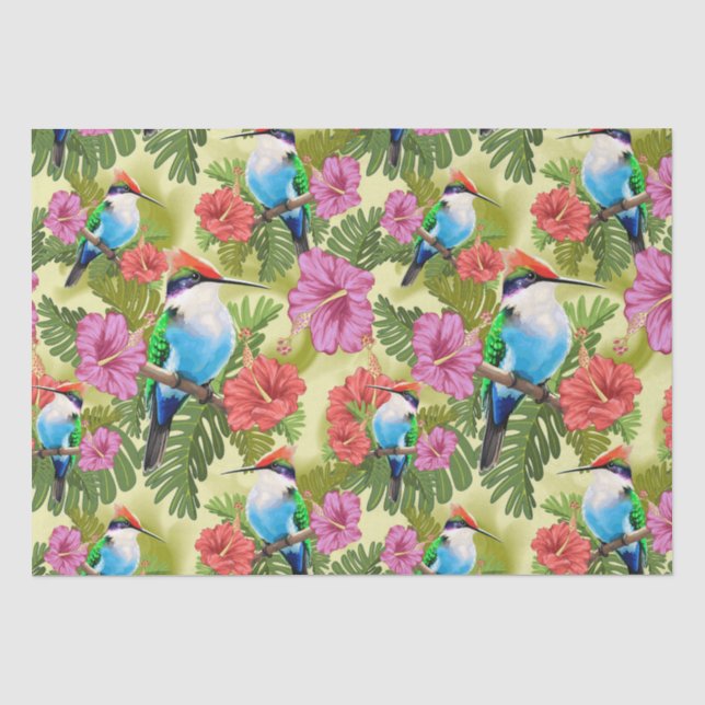 Papel De Seda Descanso de beija-flor e Hibiscuses (Frente )