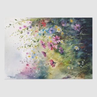 Papel De Seda Descapa de Aquarela de Campo de Flores Selvagens