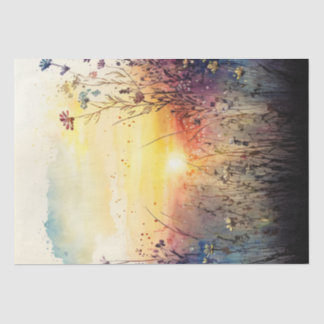 Papel De Seda Descapa de Aquarela de Campo de Flores Selvagens