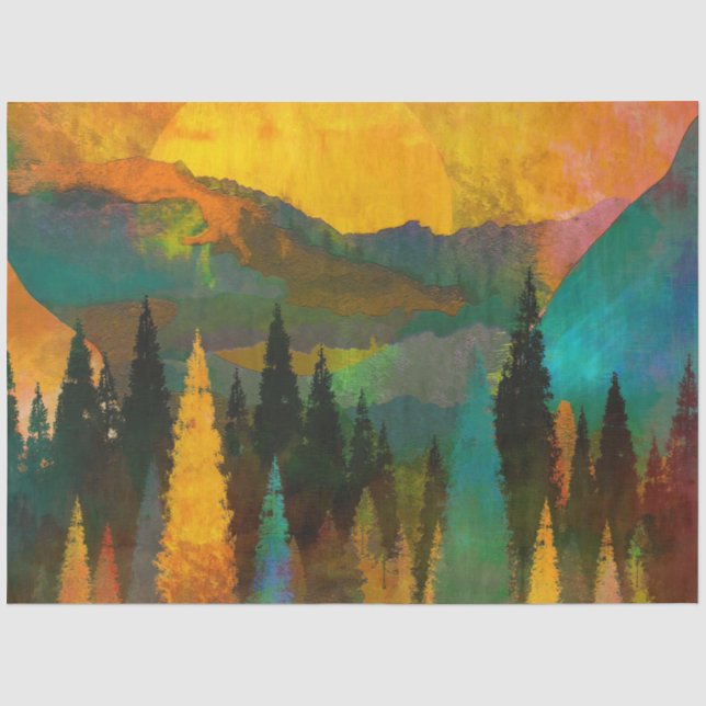 Papel De Seda Descaptação de Cores de Água do Sunset da Floresta (Frente )