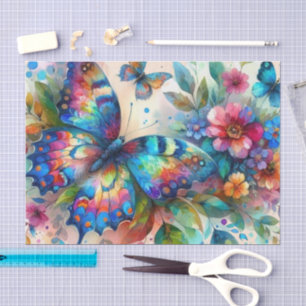 Papel De Seda Descaptação de Flores Florais da Borboleta de Aqua