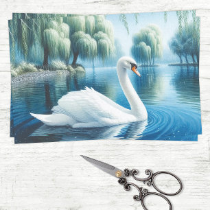 Papel De Seda Descaptação de Fluxos de Água e Cisnes Brancas