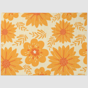 Papel De Seda Descida Do Padrão Da Flor Botânica Laranja-Vintage
