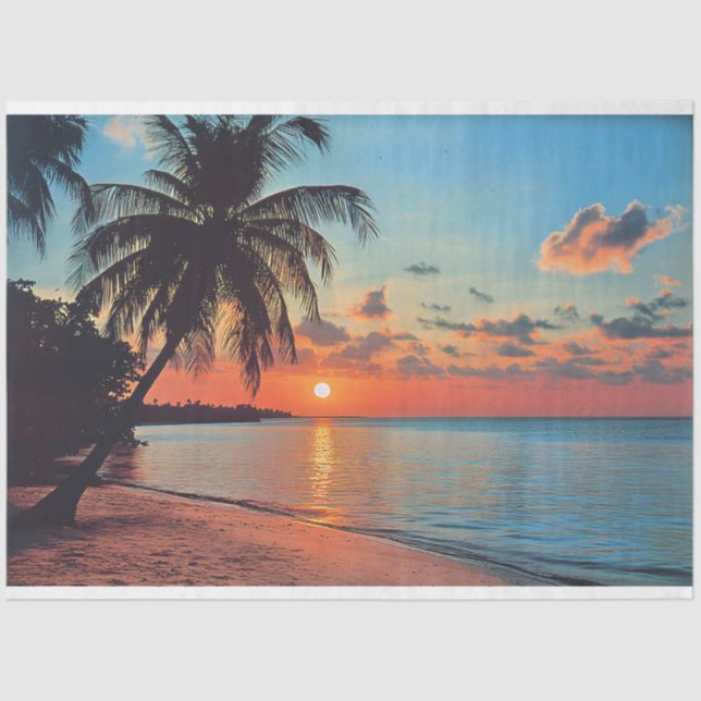 Papel De Seda Descoberta Tropical Sunset Beach Scenage (Frente )