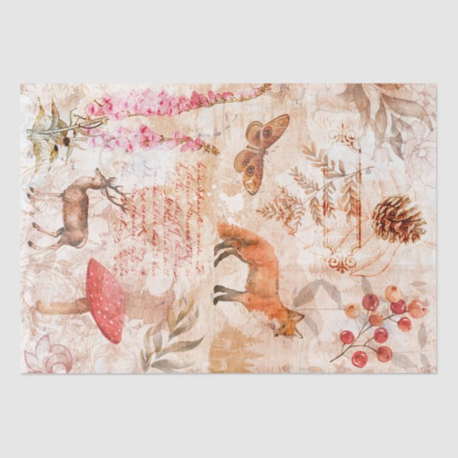 Papel De Seda Descolagem Antiquada da Vintagem Florestal de Anim (Frente )