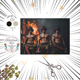 Papel De Seda Descolagem Bombeiros Musculosos Arte Ousada