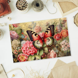 Papel De Seda Descolagem floral e de borboletas