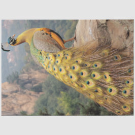 Papel De Seda Descoupage Montanha Majestoso Pavão Dourado 
