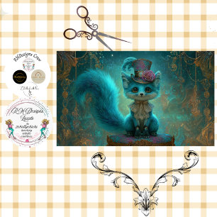 Papel De Seda Descoupage Raposa Fantasia Azul Teal Vitoriana