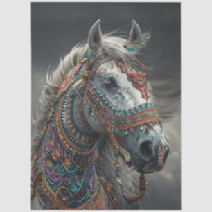 Papel De Seda Descoupagem Cavalo Cerimonial Branco Índio America