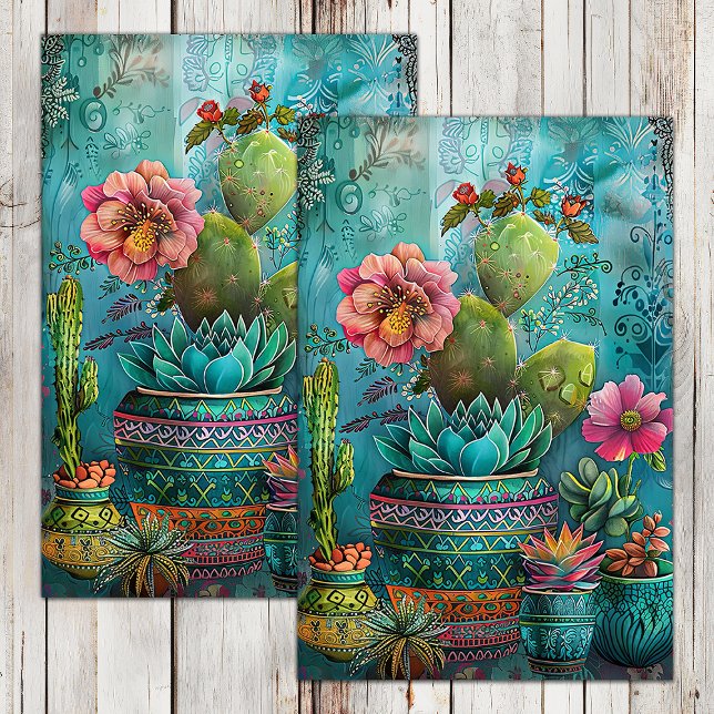 PAPEL DE SEDA DESCOUPAGEM COLORIDA DE CACTO E SUCULENTAS (COLORFUL CACTUS AND SUCCULENTS DECOUPAGE TISSUE PAPER)