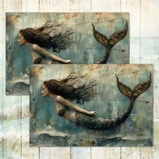 PAPEL DE SEDA DESCOUPAGEM DE PINTURA DE SEREIA VINTAGE