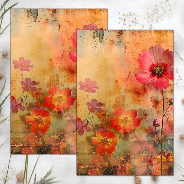 PAPEL DE SEDA DESCOUPAGEM FLORAL COM EFEITO DE SUJIDADE GRUNGE (GRUNGE DISTRESSED FLORAL DECOUPAGE TISSUE PAPER)
