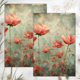 PAPEL DE SEDA DESCOUPAGEM FLORAL COM EFEITO DE SUJIDADE GRUNGE