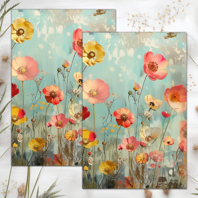 PAPEL DE SEDA DESCOUPAGEM FLORAL COM EFEITO DESUADO GRUNGE (GRUNGE DISTRESSED FLORAL DECOUPAGE TISSUE PAPER)