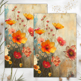 PAPEL DE SEDA DESCOUPAGEM FLORAL COM EFEITO DESUADO GRUNGE