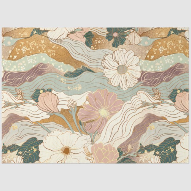 Papel De Seda Desduplicação de padrão floral japonês Elegance (Frente )