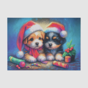 Papel De Seda Desenho a Giz Dois Cachorrinhos Fofos com Chapéus 
