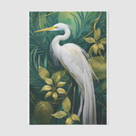 Papel De Seda Desenho Botânico de Grou Branco, Tropical Elegante