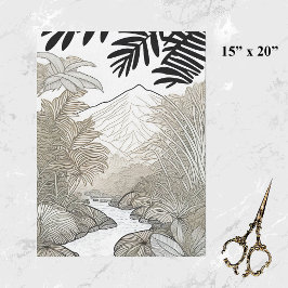 Papel De Seda Desenho da Linha Floresta Florestal Negra Botânica