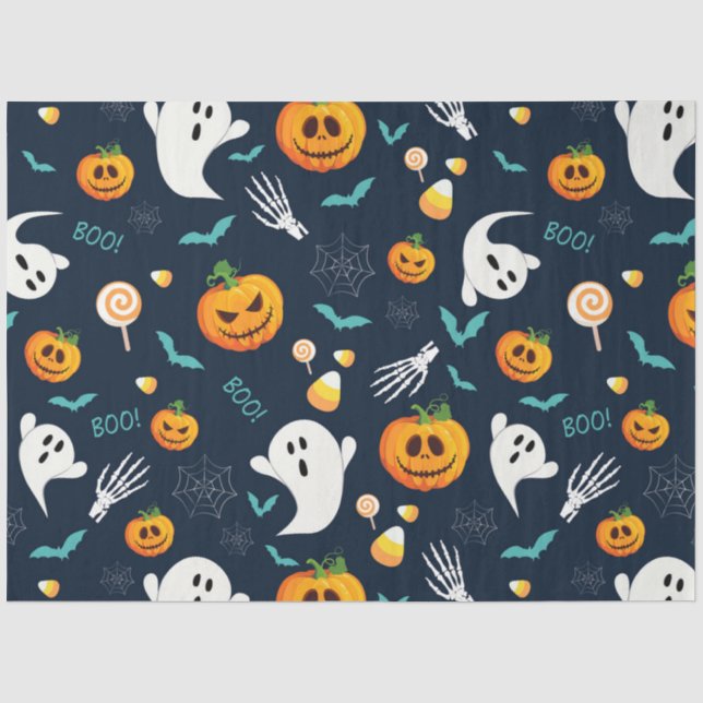 Papel De Seda Desenho da Série de Halloween da Abóbora Assustado (Frente )