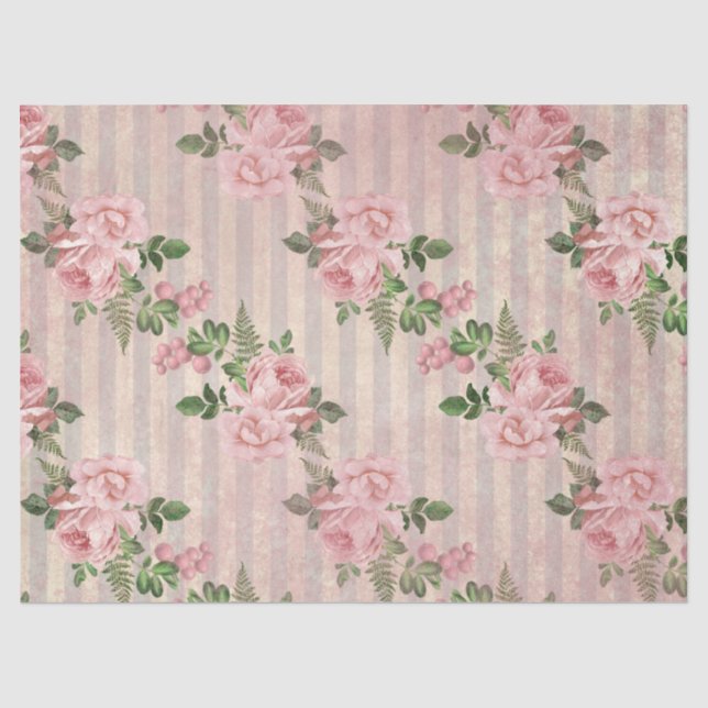 Papel De Seda Desenho da Série Rosa Floral Desbotada 6 (Frente )