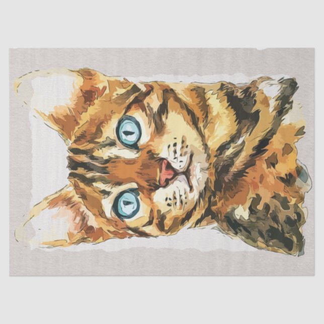 Papel De Seda Desenho de Aquarela de Gato Bengal (Frente )