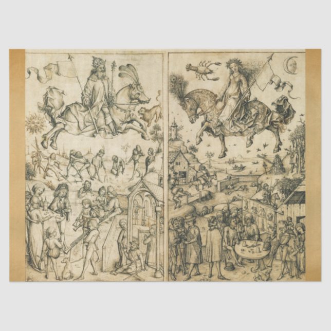 Papel De Seda Desenho de Astrologia Branca a Preto-Negro Antiqua (Frente )